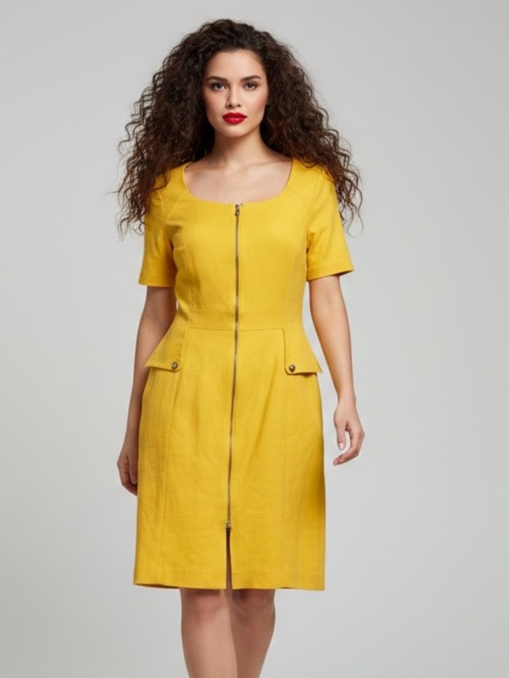 Chetta B. Yellow Zip-Front Structured Sheath Dress - Size 16